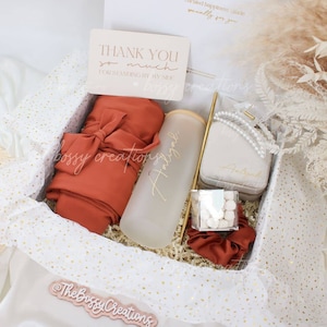 LUXE Terracotta Rust Hair Drinks Up Bridesmaid Proposal Gift Box Bachelorette Bridal Party Boho Wedding Gift Jewelry Glass Tumbler Thank you