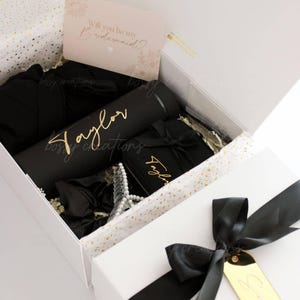 Haar omhoog, drankjes omhoog bruidsmeisje voorstel geschenkdoos zwarte vrijgezellenfeest bruids douche partij Boho huwelijkscadeau sieraden doos beker beker bedankt