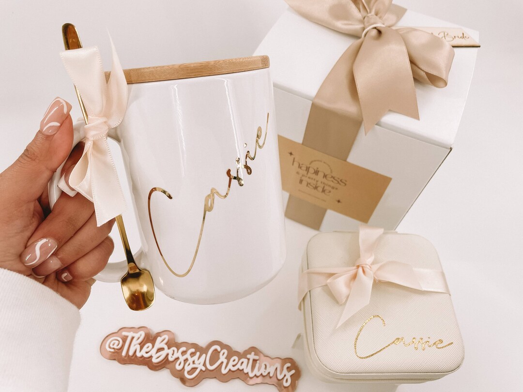 Personalized Mug Gift Set Bridesmaid Jewelry Box Wedding Party Etsy