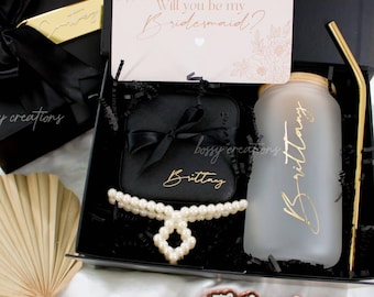 All Black Bridesmaid Proposal Box, Personalized Minimalist Wedding, Will You Be My Bridesmaid MOH Box, Bridal Party Gifts, Goth Wedding