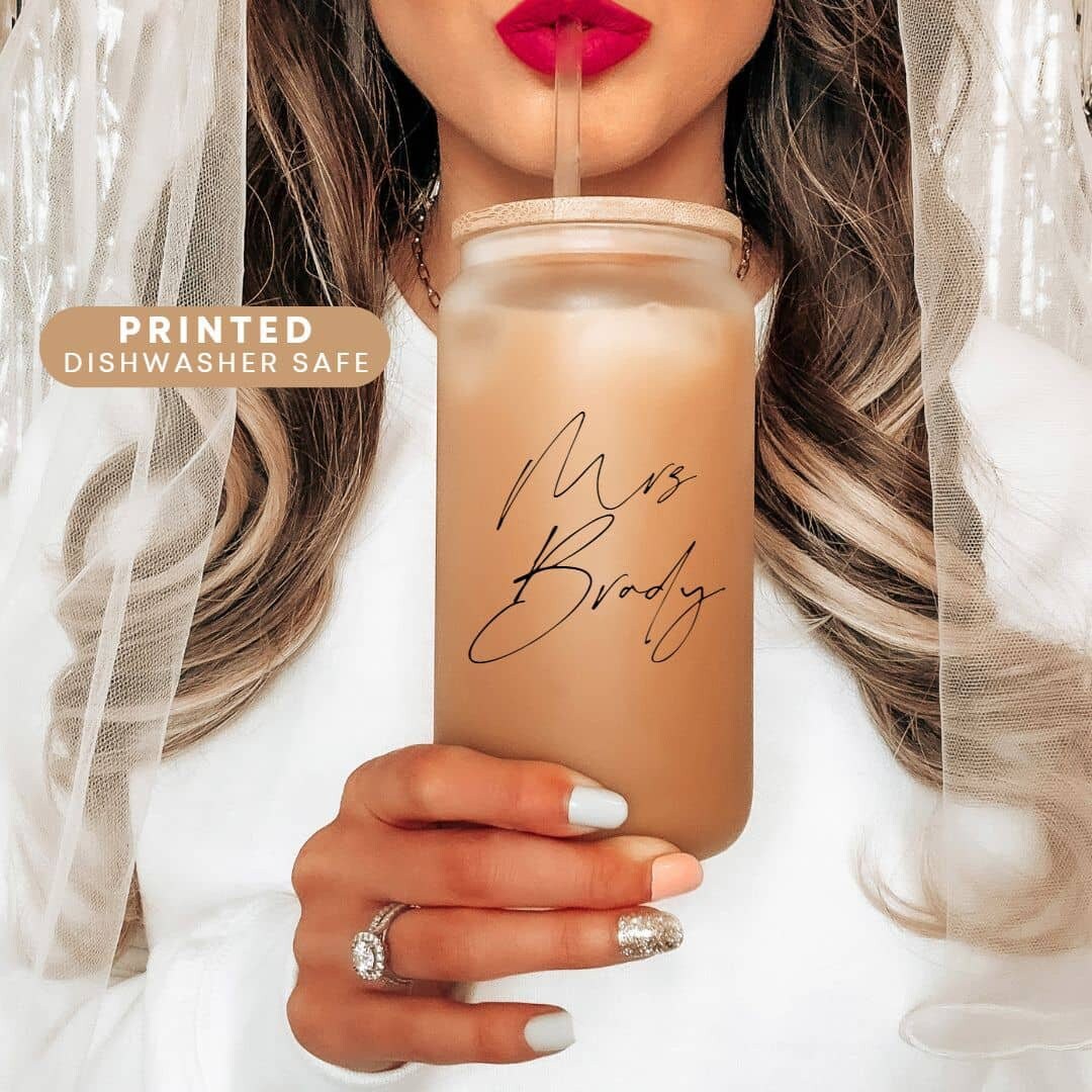 Mrs Last Name Personalized Tumbler for Bride Bachelorette Gifts