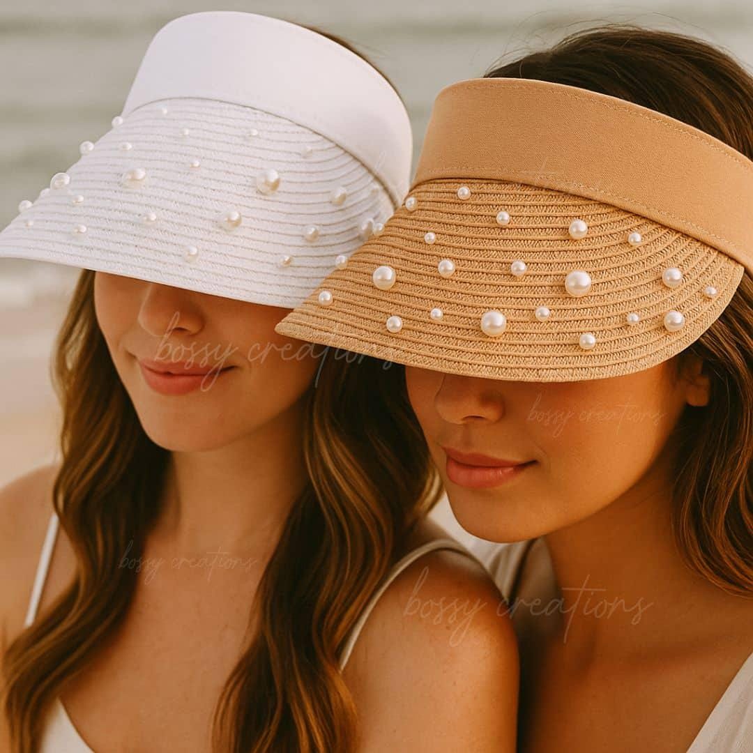 Personalized Pearl Beach Visor Hats, Coastal Bachelorette  display picture 1
