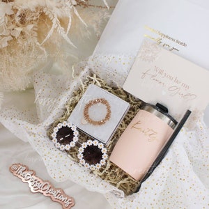 Boho Flower Girl Proposal Gift Box Personalized Boho Wedding Party Favor Will You Be My Flower Girl Sunglasses Tumbler Scrunchie Bracelet