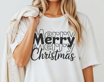 Triple Merry Christmas Shirt Minimalist Bold Design Tee Hoodie Sweatshirt Gift for Christmas Party