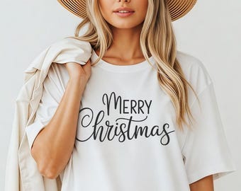 Merry Christmas Script Shirt Classic Minimal Tee Hoodie Sweatshirt for Holiday Winter Outfit