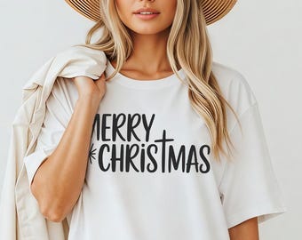 Modern Merry Christmas Shirt Retro Handwritten Lettering Tee Hoodie Sweatshirt for Holiday Wear
