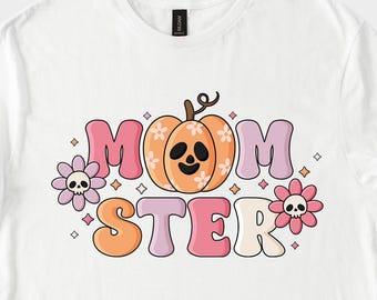 Momster Halloween Shirt for Mom T-Shirt Sweatshirt Hoodie Cute Pumpkin Skull Floral Spooky Season Fall Mom Life Gift