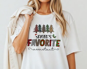Chemise assistante préférée du père Noël, t-shirt à carreaux des Fêtes, sweat-shirt et sweat à capuche de Noël - Couleurs confortables