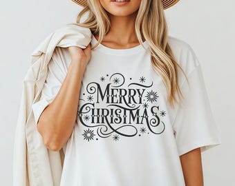 Elegant Merry Christmas Shirt Swirl Lettering Tee Hoodie Sweatshirt for Classy Holiday Look
