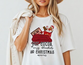 Chemise de films de Noël, couvertures confortables cacao chaud, t-shirt aux couleurs confortables, sweat-shirt, sweat à capuche - Graphismes des fêtes
