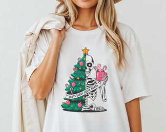 Sorta Scary Sorta Merry Skeleton Tee - Funny Christmas Tree Skeleton Tshirt Sweatshirt Hoodie Holiday Vibes
