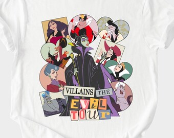 Disney Villains Tour Shirt Hoodie Sweatshirt – Maleficent Ursula Hades Cruella Evil Queen Cartoon Villains Design for Halloween
