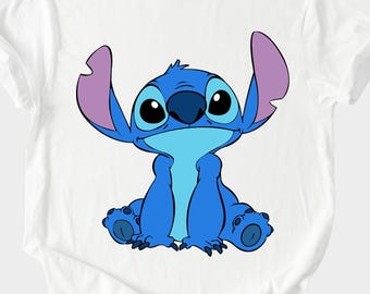 Sweat-shirt à capuche Disney au point assis mignon, t-shirt graphique extraterrestre bleu simple, haut de dessin animé minimal pour le personnage Lilo