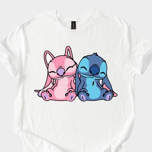 Stitch and Angel Shirt Hoodie Sweatshirt – Cute Lilo and Stitch Couple Design with Angel and Stitch Sitting Pose Gift for Disney Fans