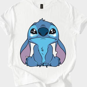 Sad Eyes Stitch Disney Shirt Hoodie Sweatshirt, Emotional Cartoon Graphic Tee, Lilo Blue Alien Cute Character Top