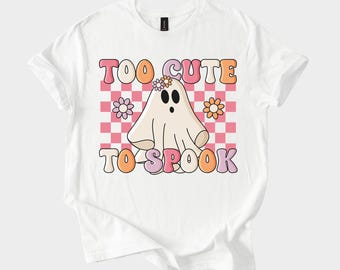 T-shirt à capuche ou sweat-shirt trop mignon pour être effrayant, chemise d'Halloween pastel pour elle, t-shirt fantôme rétro, tenue de saison effrayante d'automne kawaii