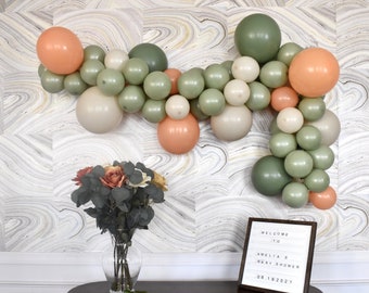 Eucalyptus Peach & Beige Balloon Garland Kit for Dusty Safari Baby Shower | Green Birthday Party | Gender Neutral Baby Shower | Garden Party