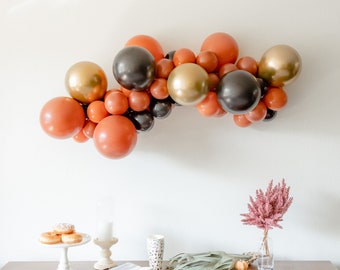 Pumpkin Harvest Balloon Garland Kit with Terracotta Burnt Orange Chrome Gold Black Balloons for Dinner Party Thanksgiving or Fall Birthday