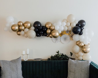Glam Black White Gold & Cream Balloon Garland Kit for Roaring 20s Birthday | Engagement | Bachelorette | Retirement Party | Dirty Thirty