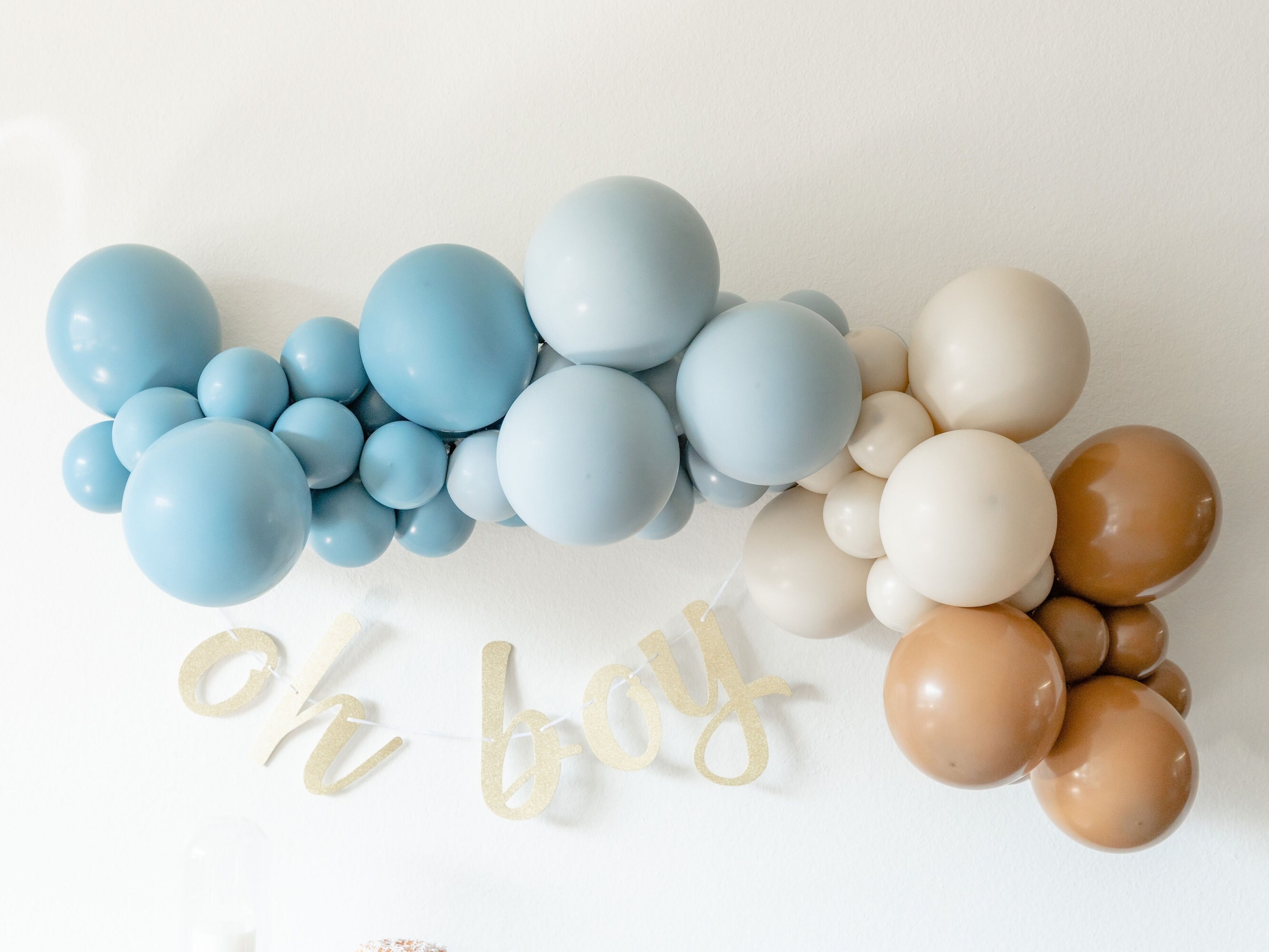 Teddy Bear Balloon Garland Kit in Shades of Mocha White Sand Beige Blue Seaglass Grey for Birthday Party Baby or Bridal