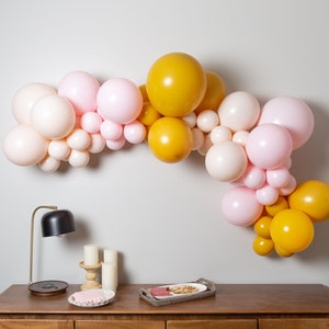 Candy & Popcorn Balloon Garland Kit with Powder Pink Blush and Saffron Yellow for Baby Shower Birthday Party Bridal Shower or Bachelorette