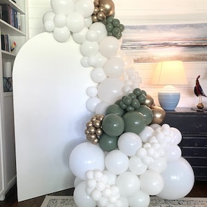 Sage White and Gold THICK-STYLE Balloon Garland Kit | Vanessa Balloon Garland Kit | White & Eucalyptus Bridal Shower or Baby Shower Balloons