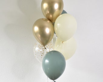 Classic Winnie the Pooh Balloon Bouquet with Sage Ivory Chrome Gold and Printed Confetti