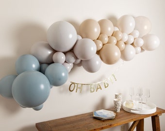 Presidio Balloon Garland Kit with Muted Shades of Blue and Cream for Boy Baby Shower Birthday Elegant Engagement Party or Bridal Shower