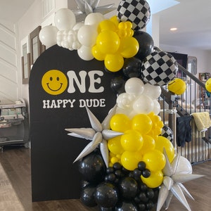 One Happy Dude THICK Balloon Garland Kit with Black, White & Yellow  | One Cool Dude | Baby Shower | First Birthday | Construction Party