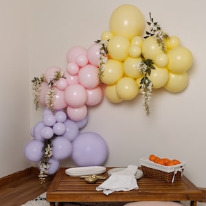 Charlotte THICK Balloon Garland Kit with Lilac Powder Pink and Pastel Yellow for Tea Party | Bridal Shower | Baby Shower | First Birthday