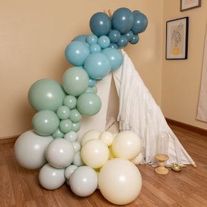 Santa Cruz Balloon Garland Kit with Shades of Blue Mint and Ivory for Winnie the Pooh Birthday Nautical Baby Shower or Under the Sea Party