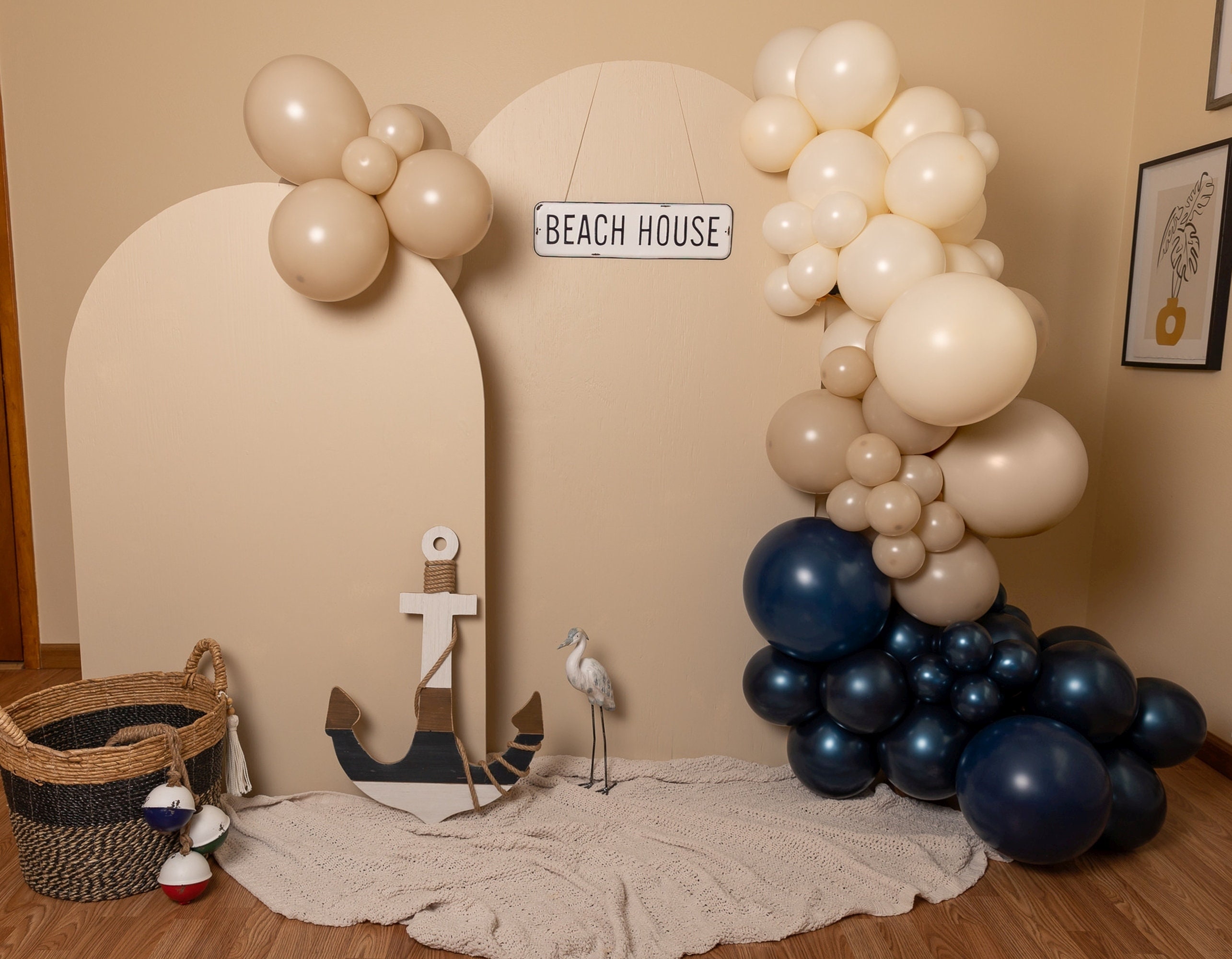 Oceanview THICK Balloon Garland Kit with Navy Blue Beige and Ivory for Nautical Birthday Ahoy Nautical Baby Shower Under or