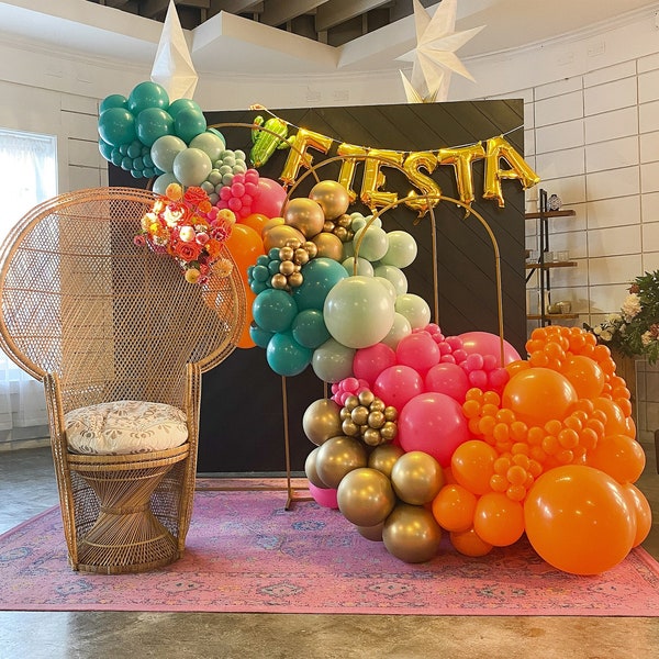 First Fiesta THICK Balloon Arch Kit with Pink, Orange, Teal & Gold | First Birthday | Last Fiesta Bridal Shower | Bachelorette Party