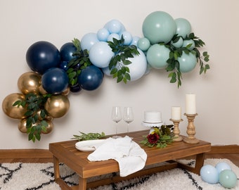 Little Harbor Balloon Garland Kit with Navy Blue Powder Blue Mint and Chrome Gold for NYE Boy Baby Shower Birthday or Elegant Engagement