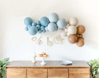 Teddy Bear Balloon Garland Kit in Shades of Mocha White Sand Beige Blue Seaglass Grey for Birthday Party Baby or Bridal Shower Under the Sea