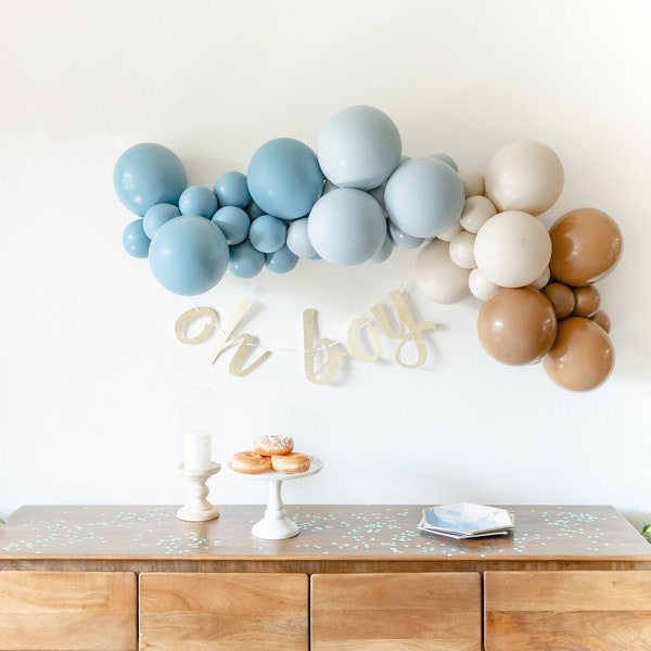 Teddy Bear Balloon Garland Kit in Shades of Mocha White Sand Beige Blue Seaglass Grey for Birthday Party Baby or Bridal Shower Under the Sea
