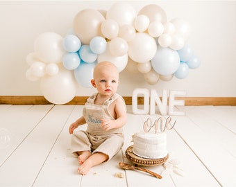 Arlo THICK Balloon Garland Kit with Powder Blue, White Sand & Lace for Cake Smash | Boy Baby Shower | First Birthday | Under the Sea Party