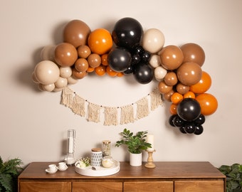 Autumn Nights Balloon Garland Kit with Mocha Brown Burnt Orange Black and Beige for Neutral Autumn Baby Shower or Bridal Shower or Birthday