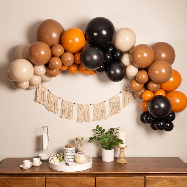 Autumn Nights Balloon Garland Kit with Mocha Brown Burnt Orange Black and Beige for Neutral Autumn Baby Shower or Bridal Shower or Birthday