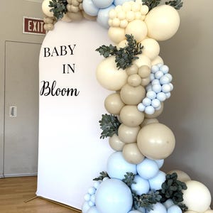 Baby in Bloom THICK Balloon Arch Kit | Powder Blue, Beige and Cream Balloon Garland | Boy Baby Shower Balloons | First Birthday Party Decor