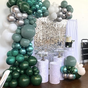 Emerald THICK Balloon Garland Kit With Forest Green Sage Silver White ...