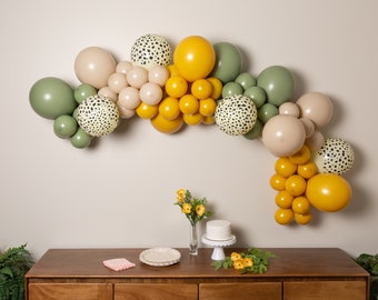 Marigold Balloon Garland Kit with Sage Green Cheetah Beige and Mustard Balloons for Two Wild Birthday Boho Jungle Party or Fall Baby Shower