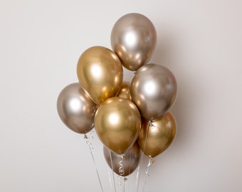 Heavy Metal Balloons with Chrome Gold and Champagne for Glamorous Birthday Party Engagement Bachelorette or Bridal Shower