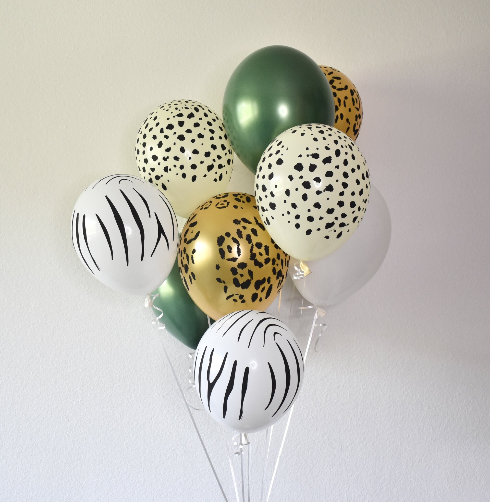 Two Wild Balloons for Jungle Safari Party with Forest Green Cheetah Leopard Zebra Wild One Birthday Balloons Bachelorette