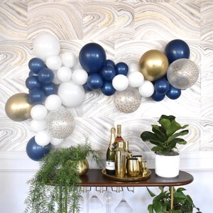 Navy Blue White & Chrome Gold SIGNATURE-STYLE Balloon Garland Kit for Boy Birthday | First Birthday | Baby Shower | Engagement Party