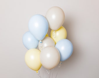 Whitney Balloons with Baby Blue Beige and Pastel Yellow for Bridal Shower Gender Neutral Baby Shower Easter or Winnie the Pooh Birthday