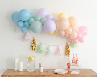 Rainbow Balloon Garland Kit with Baby Blue Mint Blush & Baby Pink for Girl Baby Shower | Tea Party | Rainbow Brite | Pastel Balloon Garland