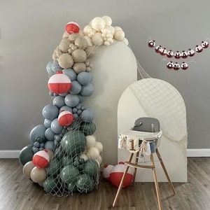 Sei o-FISH-ally Kit arco di palloncini SPESSI con salvia, alba, sabbia e pizzo / Primo compleanno / o-FISH-ally Preso Addio al celibato / Baby shower