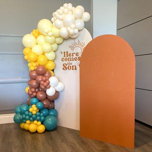 Sunshine THICK Balloon Garland Kit for Boy Baby Shower | Here Comes the Son | Yellow, Burnt Orange, Teal & Lace Balloons