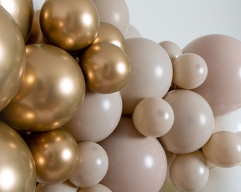 Champagne THICK Balloon Garland Kit with White Beige Chrome Gold Balloons for Birthday | Bachelorette Party | Anniversary | Bridal Shower